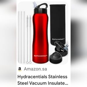 Hydracentials Red Stainless Steel Water Bottle
